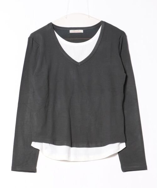 BANICO(バニコ)の「【Banico】Vネックシンプル長袖トップス(Tシャツ/カットソー・レディース・ダークグレー/チョコ/ベージュ/ブラック・FREE)」の8枚目の写真
