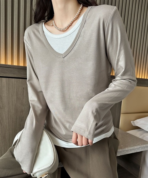 BANICO(バニコ)の「【Banico】Vネックシンプル長袖トップス(Tシャツ/カットソー・レディース・ダークグレー/チョコ/ベージュ/ブラック・FREE)」の21枚目の写真