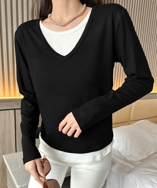 BANICO(バニコ)の「【Banico】Vネックシンプル長袖トップス(Tシャツ/カットソー・レディース・ダークグレー/チョコ/ベージュ/ブラック・FREE)」の13枚目の写真