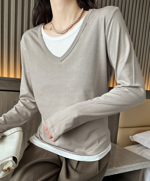 BANICO(バニコ)の「【Banico】Vネックシンプル長袖トップス(Tシャツ/カットソー・レディース・ダークグレー/チョコ/ベージュ/ブラック・FREE)」の20枚目の写真