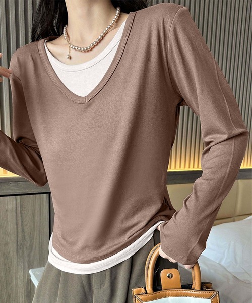 BANICO(バニコ)の「【Banico】Vネックシンプル長袖トップス(Tシャツ/カットソー・レディース・ダークグレー/チョコ/ベージュ/ブラック・FREE)」の11枚目の写真