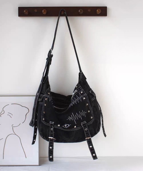 FUNALIVE(ファンアライブ)の「ABETTOR 12.5オンスハードデニム加工クロスステッチBIGショルダーBAG(ショルダーバッグ・メンズ・ブラック・FREE)」の1枚目の写真