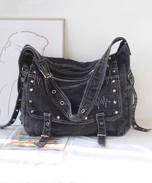 FUNALIVE(ファンアライブ)の「ABETTOR 12.5オンスハードデニム加工クロスステッチBIGショルダーBAG(ショルダーバッグ・メンズ・ブラック・FREE)」の2枚目の写真
