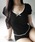 me+em select�i�~�[���Z���N�g�j�́u�����y �Qcolor �z�~�j���{���I�[�v���l�b�N�����j�b�g�g�b�v�X �^ mini ribbon open neck short sleeve knit tops�iT�V���c/�J�b�g�\�[�j�v�b�u���b�N