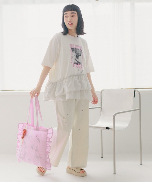 niko and...(ニコアンド)の「布帛コンビフリルロックTシャツ(Tシャツ/カットソー・レディース・オフホワイト/ブルー/チャコール/ライトグレー・LARGE/MEDIUM)」の8枚目の写真