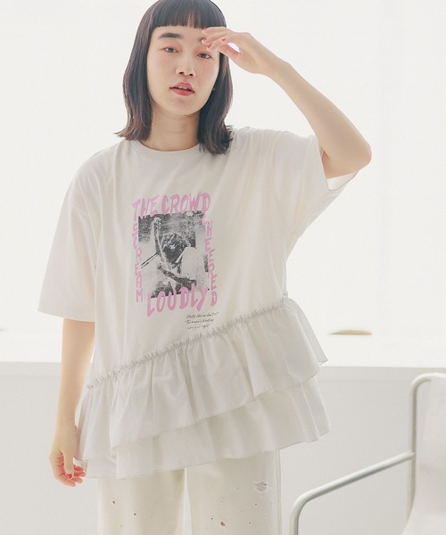 niko and...(ニコアンド)の「布帛コンビフリルロックTシャツ(Tシャツ/カットソー・レディース・オフホワイト/ブルー/チャコール/ライトグレー・LARGE/MEDIUM)」の10枚目の写真