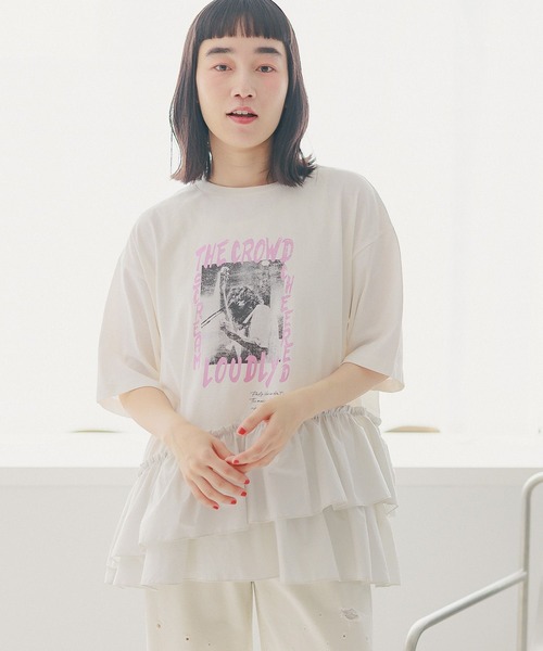 niko and...(ニコアンド)の「布帛コンビフリルロックTシャツ(Tシャツ/カットソー・レディース・オフホワイト/ブルー/チャコール/ライトグレー・LARGE/MEDIUM)」の11枚目の写真