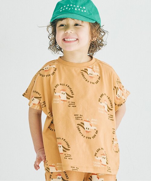 p.premier（ピードットプルミエ）の「【リンク/セットアップ可】総柄ワイドノースリーブストレッチTシャツ（Tシャツ/カットソー・キッズ・チャコール/オレンジ/キャメル/レッド・80/90/100/110/120/130/140）」の3枚目の写真