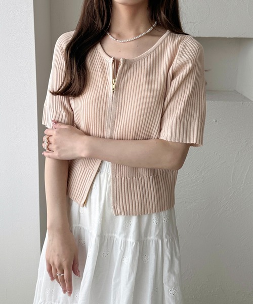 apres jour clair（アプレジュールクレア）の「【apres jour clair】Wジップカーディガン（カーディガン/ボレロ・レディース・アイボリー/ピンク/ベージュ・X-LARGE/フリー）」の2枚目の写真