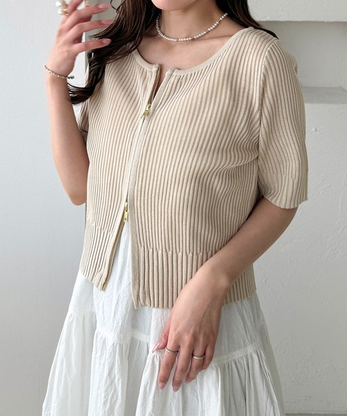 apres jour clair（アプレジュールクレア）の「【apres jour clair】Wジップカーディガン（カーディガン/ボレロ・レディース・アイボリー/ピンク/ベージュ・X-LARGE/フリー）」の4枚目の写真