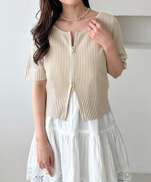 apres jour clair（アプレジュールクレア）の「【apres jour clair】Wジップカーディガン（カーディガン/ボレロ・レディース・アイボリー/ピンク/ベージュ・X-LARGE/フリー）」の5枚目の写真