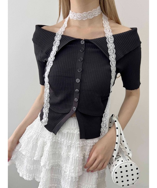 PHILLY（フィリー）の「【PHILLY】ボタンオフショルトップス（Tシャツ/カットソー・レディース・ブラック/ホワイト/チャコールグレー・FREE）」の3枚目の写真