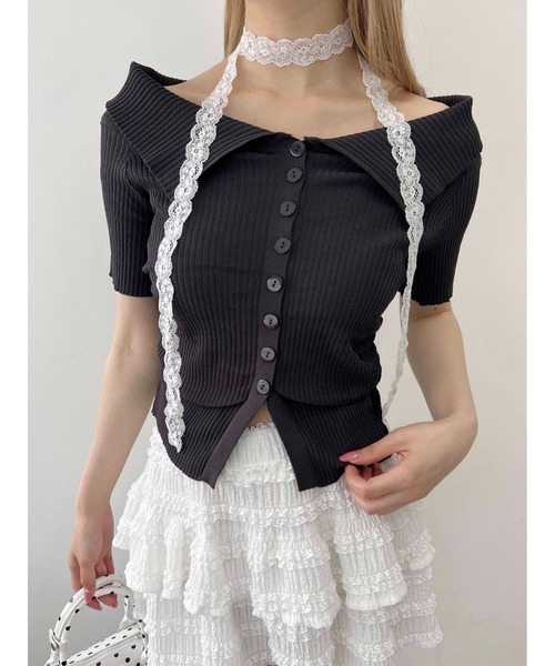 PHILLY（フィリー）の「【PHILLY】ボタンオフショルトップス（Tシャツ/カットソー・レディース・ブラック/ホワイト/チャコールグレー・FREE）」の12枚目の写真