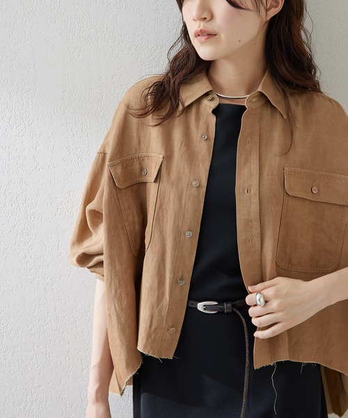 Whim Gazette（ウィムガゼット）の「ツイル顔料染めスクエアシャツ（シャツ/ブラウス・レディース・キャメル/モカ・FREE）」の4枚目の写真