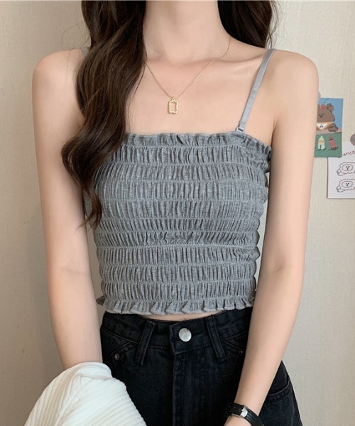 WEGO（ウィゴー）の「WEGO/シャーリングカップ付きキャミソール(肩紐取外し可能)（キャミソール・レディース・ブラック/ホワイト/グレー/レッド/カーキ/マスタード・FREE）」の3枚目の写真