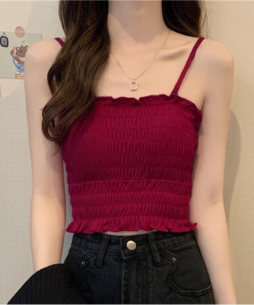 WEGO（ウィゴー）の「WEGO/シャーリングカップ付きキャミソール(肩紐取外し可能)（キャミソール・レディース・ブラック/ホワイト/グレー/レッド/カーキ/マスタード・FREE）」の6枚目の写真