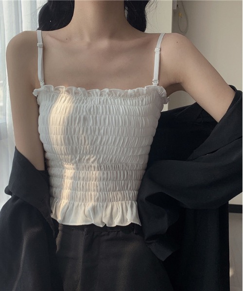 WEGO（ウィゴー）の「WEGO/シャーリングカップ付きキャミソール(肩紐取外し可能)（キャミソール・レディース・ブラック/ホワイト/グレー/レッド/カーキ/マスタード・FREE）」の9枚目の写真