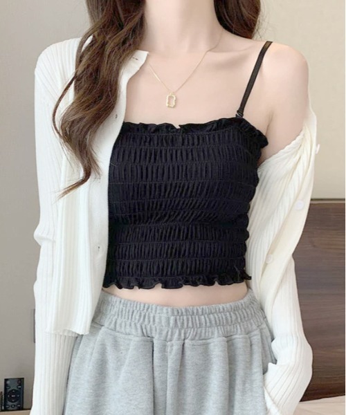 WEGO（ウィゴー）の「WEGO/シャーリングカップ付きキャミソール(肩紐取外し可能)（キャミソール・レディース・ブラック/ホワイト/グレー/レッド/カーキ/マスタード・FREE）」の15枚目の写真