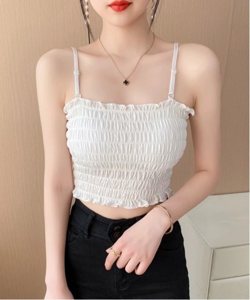 WEGO（ウィゴー）の「WEGO/シャーリングカップ付きキャミソール(肩紐取外し可能)（キャミソール・レディース・ブラック/ホワイト/グレー/レッド/カーキ/マスタード・FREE）」の16枚目の写真