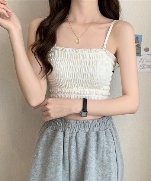 WEGO（ウィゴー）の「WEGO/シャーリングカップ付きキャミソール(肩紐取外し可能)（キャミソール・レディース・ブラック/ホワイト/グレー/レッド/カーキ/マスタード・FREE）」の19枚目の写真