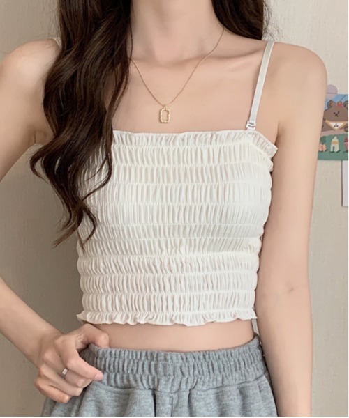 WEGO（ウィゴー）の「WEGO/シャーリングカップ付きキャミソール(肩紐取外し可能)（キャミソール・レディース・ブラック/ホワイト/グレー/レッド/カーキ/マスタード・FREE）」の17枚目の写真