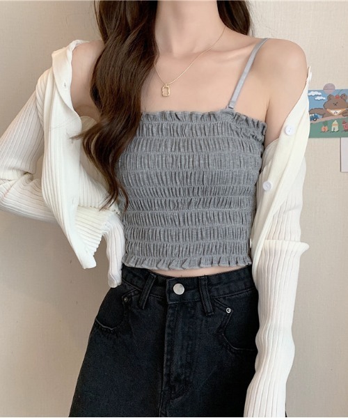 WEGO（ウィゴー）の「WEGO/シャーリングカップ付きキャミソール(肩紐取外し可能)（キャミソール・レディース・ブラック/ホワイト/グレー/レッド/カーキ/マスタード・FREE）」の13枚目の写真