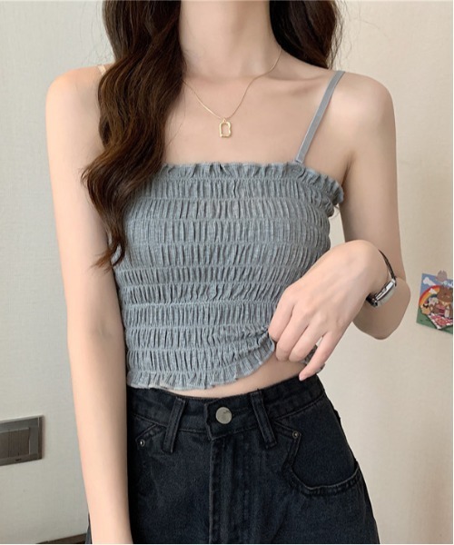 WEGO（ウィゴー）の「WEGO/シャーリングカップ付きキャミソール(肩紐取外し可能)（キャミソール・レディース・ブラック/ホワイト/グレー/レッド/カーキ/マスタード・FREE）」の12枚目の写真