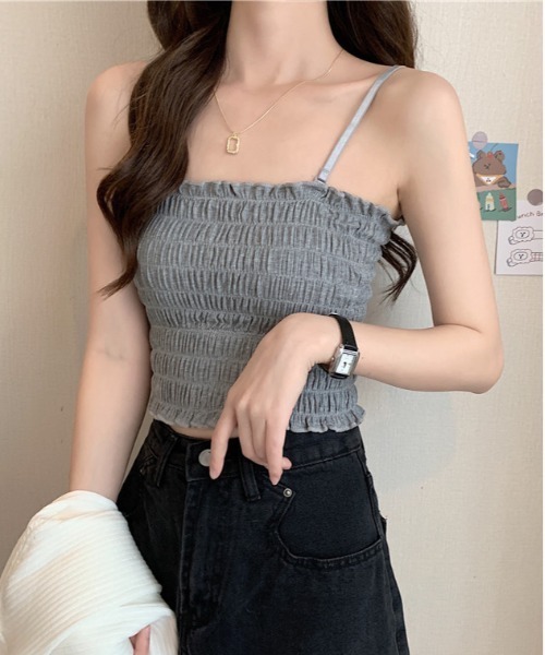 WEGO（ウィゴー）の「WEGO/シャーリングカップ付きキャミソール(肩紐取外し可能)（キャミソール・レディース・ブラック/ホワイト/グレー/レッド/カーキ/マスタード・FREE）」の20枚目の写真