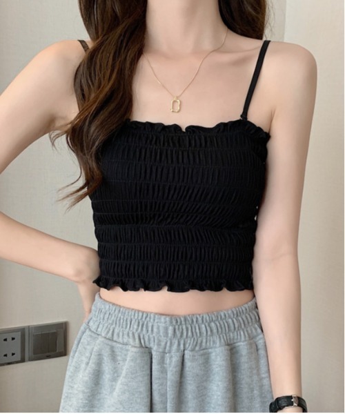 WEGO（ウィゴー）の「WEGO/シャーリングカップ付きキャミソール(肩紐取外し可能)（キャミソール・レディース・ブラック/ホワイト/グレー/レッド/カーキ/マスタード・FREE）」の14枚目の写真