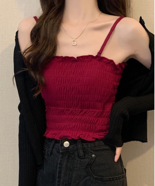 WEGO（ウィゴー）の「WEGO/シャーリングカップ付きキャミソール(肩紐取外し可能)（キャミソール・レディース・ブラック/ホワイト/グレー/レッド/カーキ/マスタード・FREE）」の22枚目の写真