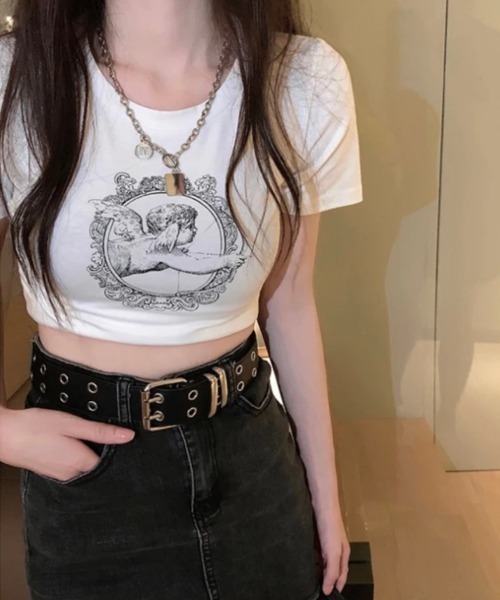 ViViDAY(ビビデー)の「天使プリント半袖ショート丈tシャツ(Tシャツ/カットソー・レディース・ホワイト・M)」の2枚目の写真