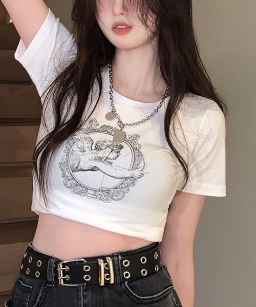ViViDAY(ビビデー)の「天使プリント半袖ショート丈tシャツ(Tシャツ/カットソー・レディース・ホワイト・M)」の4枚目の写真