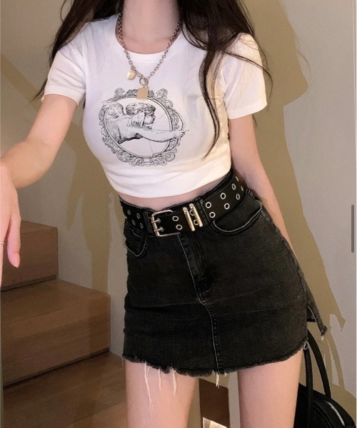 ViViDAY(ビビデー)の「天使プリント半袖ショート丈tシャツ(Tシャツ/カットソー・レディース・ホワイト・M)」の6枚目の写真