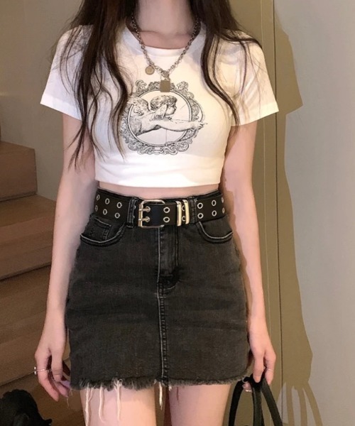 ViViDAY(ビビデー)の「天使プリント半袖ショート丈tシャツ(Tシャツ/カットソー・レディース・ホワイト・M)」の7枚目の写真