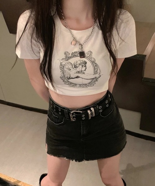 ViViDAY(ビビデー)の「天使プリント半袖ショート丈tシャツ(Tシャツ/カットソー・レディース・ホワイト・M)」の10枚目の写真