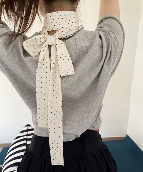 ammy.（エイミードット）の「【 ammy. / エイミードット 】 ドット スリム タイ / ベルト スカーフ（バンダナ/スカーフ・レディース・ブラック/ホワイト・FREE）」の6枚目の写真