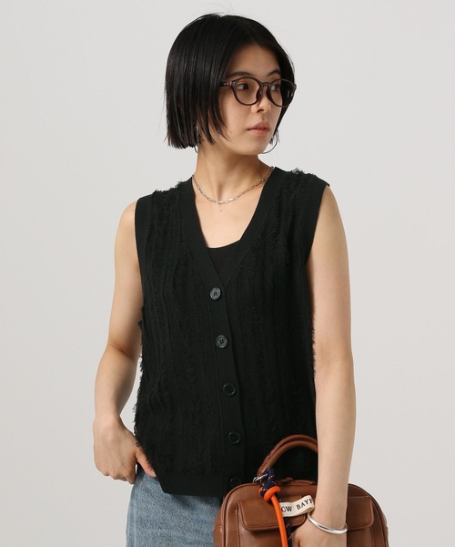 BAYFLOW(ベイフロー)の「カットフリンジニットベスト(ベスト・レディース・ブルー/アイボリー/ブラック・FREE)」の3枚目の写真