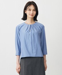 ストライプジャージー バックペプラム カットソー