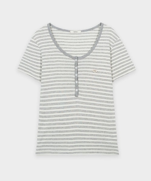BEIDELLI（ベイデリー）の「[MADE] ストライプUネック半袖Tシャツ（Tシャツ/カットソー・レディース・キャメル/ピンク/ネイビー/ブラック/ブルー/グレー・FREE）」の18枚目の写真