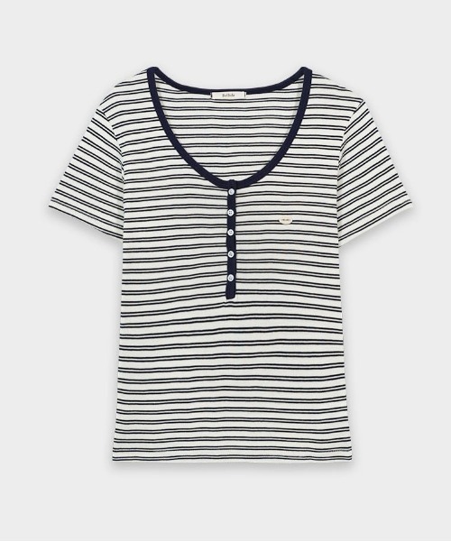 BEIDELLI（ベイデリー）の「[MADE] ストライプUネック半袖Tシャツ（Tシャツ/カットソー・レディース・キャメル/ピンク/ネイビー/ブラック/ブルー/グレー・FREE）」の20枚目の写真