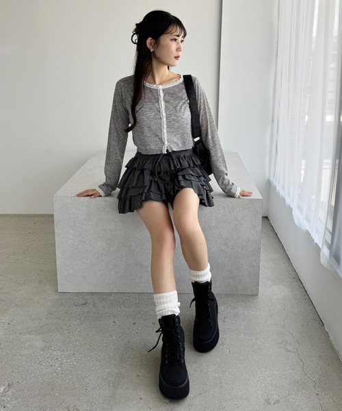one after another NICE CLAUP(ワンアフターアナザーナイスクラップ)の「レースカットカーディガン(カーディガン/ボレロ・レディース・ピンク/ラベンダー/ブラック/杢グレー/オフホワイト・FREE)」の21枚目の写真