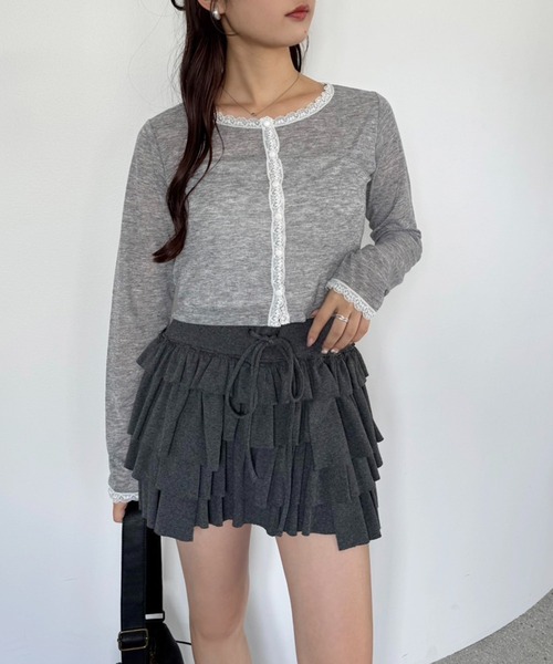 one after another NICE CLAUP(ワンアフターアナザーナイスクラップ)の「レースカットカーディガン(カーディガン/ボレロ・レディース・ピンク/ラベンダー/ブラック/杢グレー/オフホワイト・FREE)」の20枚目の写真