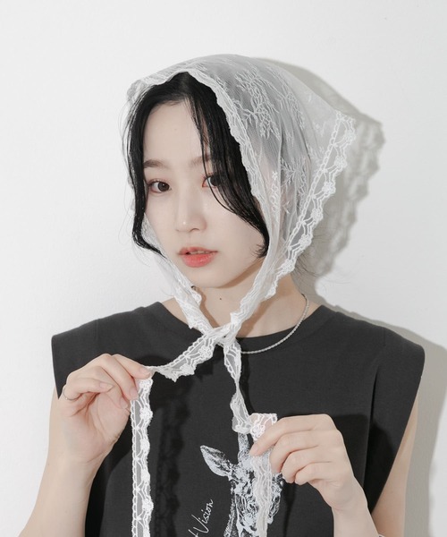 セール】スカラップレースバブーシュカ（バンダナ/スカーフ）｜SMELLY