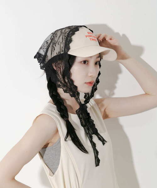 SMELLY(スメリー)の「スカラップレースバブーシュカ(バンダナ/スカーフ・レディース・ブラック/アイボリー・-)」の6枚目の写真