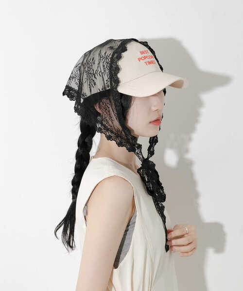 SMELLY(スメリー)の「スカラップレースバブーシュカ(バンダナ/スカーフ・レディース・ブラック/アイボリー・-)」の7枚目の写真