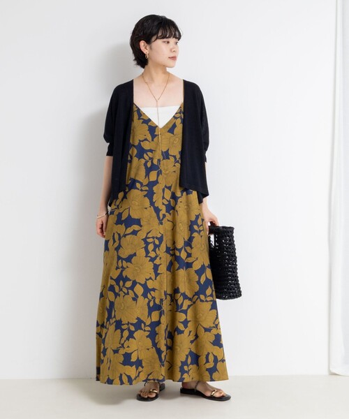NOLLEY’S(ノーリーズ)の「フラワープリント&ムジキャミワンピース(ワンピース・レディース・ブルー系その他7/ブラック/ブルー系その他4・FREE)」の6枚目の写真