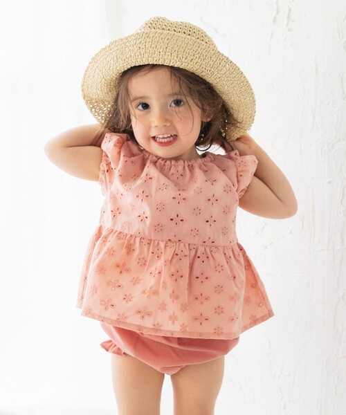 BRANSHES(ブランシェス)の「【おそろい】スカラップレーストップス&ボトムスセット(その他ベビーウェア・キッズ・オレンジ/アイボリー・70/80)」の2枚目の写真