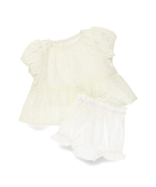 BRANSHES(ブランシェス)の「【おそろい】スカラップレーストップス&ボトムスセット(その他ベビーウェア・キッズ・オレンジ/アイボリー・70/80)」の1枚目の写真