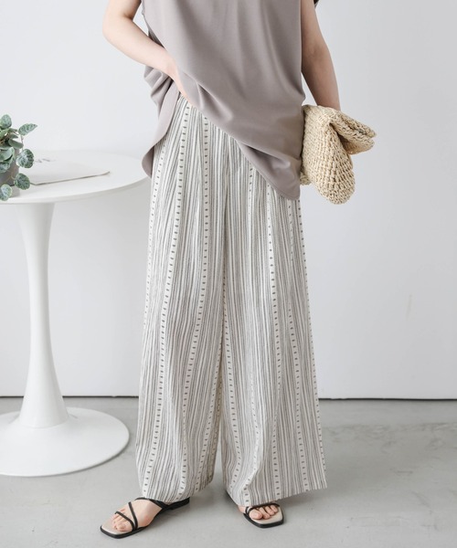 La-gemme(ラジェム)の「リネンライクワイドパンツ(その他パンツ・レディース・ホワイト/ブラック・L/M)」の1枚目の写真