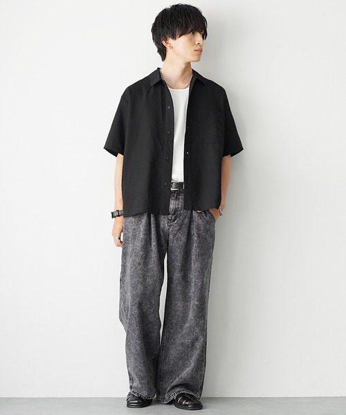 MinoriTY（マイノリティ）の「【MinoriTY】リネンタッチルーズシャツ オーバーサイズ ルーズフィット メンズ 夏服（シャツ/ブラウス・メンズ・ブラック/ライトブラック/ブルーグレー・M/L）」の8枚目の写真